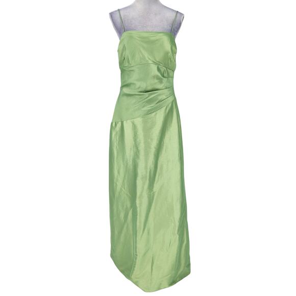 Alex Evenings Gown Dress Womens 12 Green Satin Strappy Zip Lined Ruched Waist - Picture 1 of 10